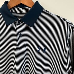 Under Armour Men's Striped Polo Golf Shirt - Navy and White